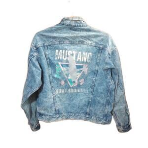 Vtg Big Smith Trucker jean jacket men's Sz LG Mustang World War II USA